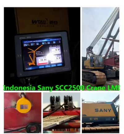 Sany scc2500 lattice boom crawler crane installed WTL-A700 safe load moment indicator system in Indonesia